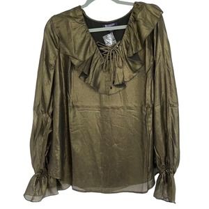 ROAMAN'S METALLIC SHIMMERY LIGHTWEIGHT LACE UP RUFFLED NECK SIZE 12W